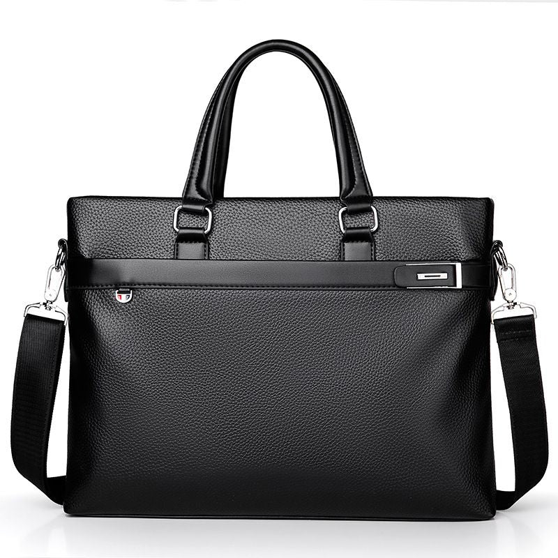 Black Men's PU Leather Briefcase - Waterproof Laptop Messenger Bag with Adjustable Strap - Large Capacity Business Office Bag for Work and Travel