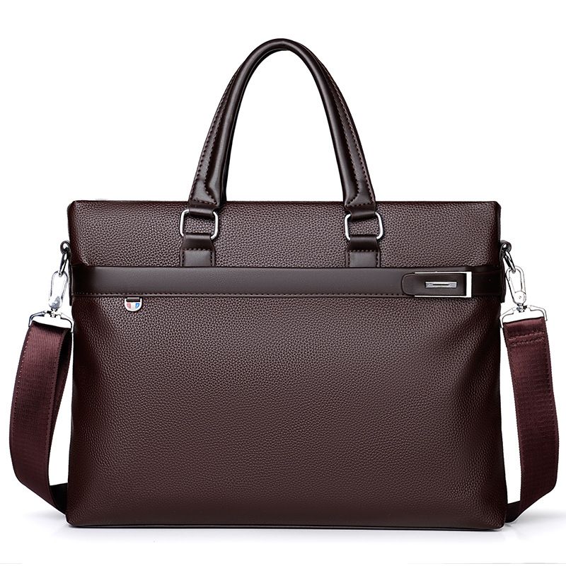 Brown Men's PU Leather Briefcase - Waterproof Laptop Messenger Bag with Adjustable Strap - Large Capacity Business Office Bag for Work and Travel