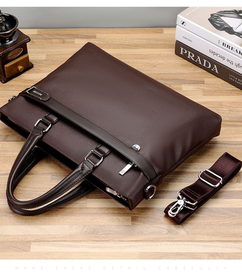 Brown Men's PU Leather Briefcase - Waterproof Laptop Messenger Bag with Adjustable Strap - Large Capacity Business Office Bag for Work and Travel