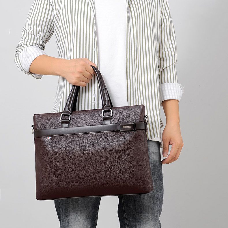 Brown Men's PU Leather Briefcase - Waterproof Laptop Messenger Bag with Adjustable Strap - Large Capacity Business Office Bag for Work and Travel