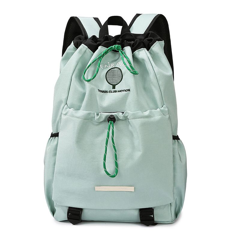 Green Sports Drawstring Backpack - Large Capacity Badminton, Yoga Mat and Gym Bag with Racket Holder for Fitness, Outdoor Training, Travel and Daily Use