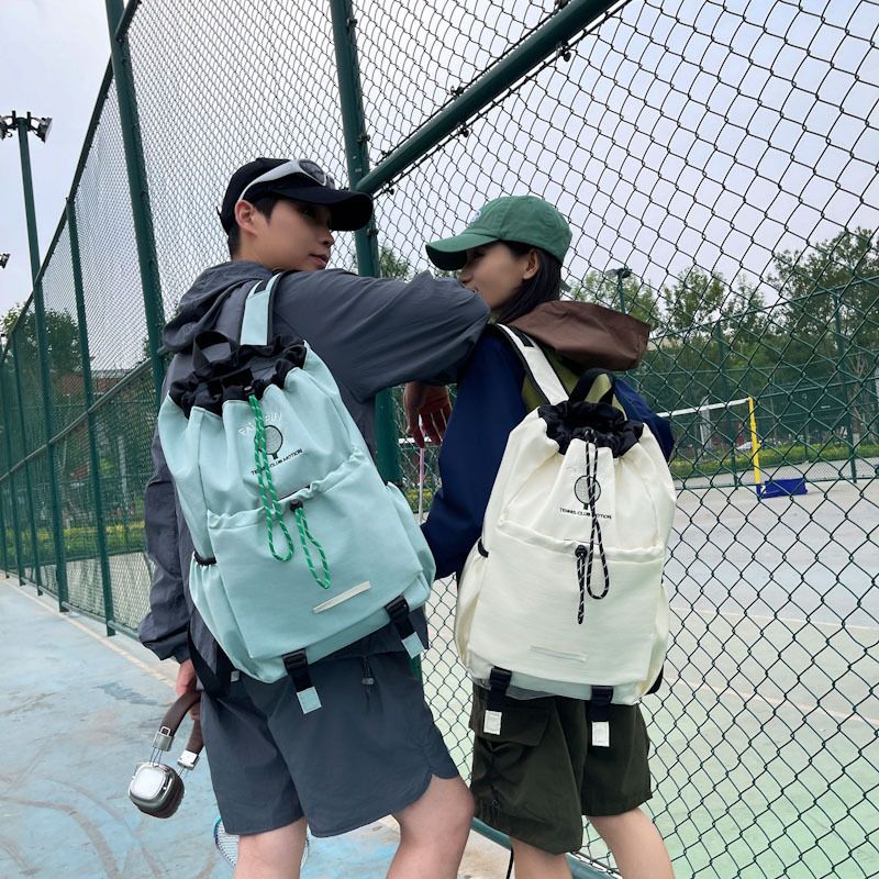 Green Sports Drawstring Backpack - Large Capacity Badminton, Yoga Mat and Gym Bag with Racket Holder for Fitness, Outdoor Training, Travel and Daily Use