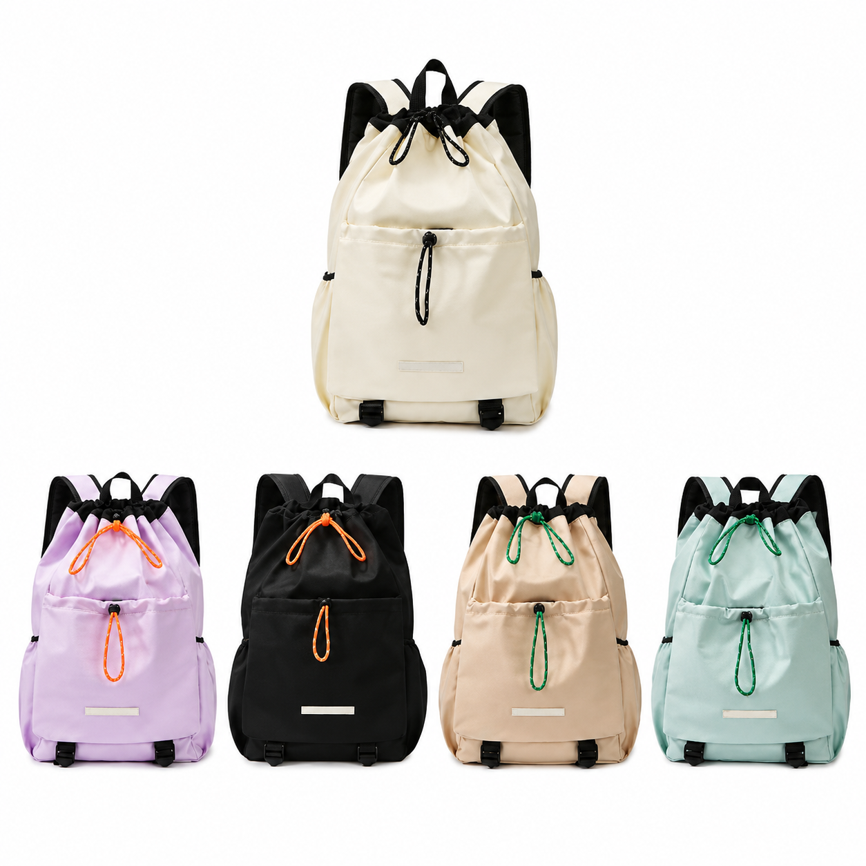 Beige Sports Drawstring Backpack - Large Capacity Badminton, Yoga Mat and Gym Bag with Racket Holder for Fitness, Outdoor Training, Travel and Daily Use