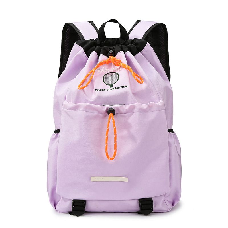 Purple Sports Drawstring Backpack - Large Capacity Badminton, Yoga Mat and Gym Bag with Racket Holder for Fitness, Outdoor Training, Travel and Daily Use