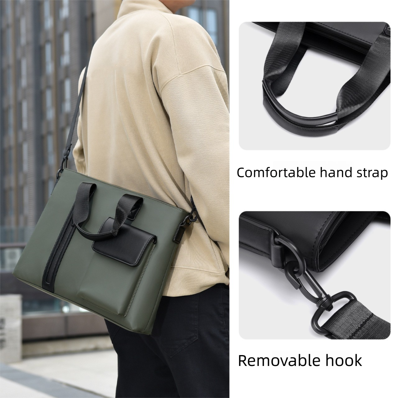 Black Men's Laptop Bag - Large Capacity Multi-Compartment Shoulder and Hand Carry Computer Bag for Office, University, Commuting and Business Travel