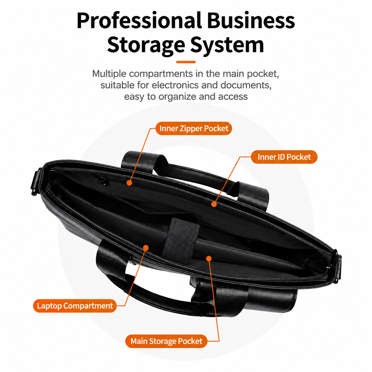 Black Men's Laptop Bag - Large Capacity Multi-Compartment Shoulder and Hand Carry Computer Bag for Office, University, Commuting and Business Travel