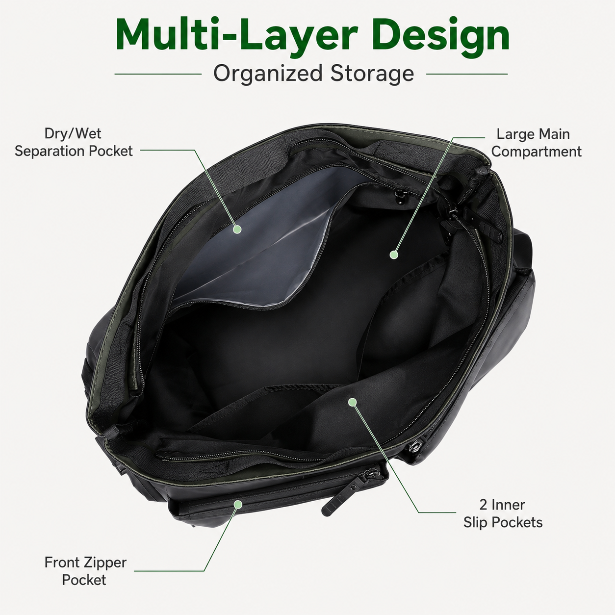 Black Expandable Travel Shoulder Bag - Large Capacity Gym and Duffel Bag with Wet and Dry Separation for Weekend Trips, Sports, Commuting and Short Travel