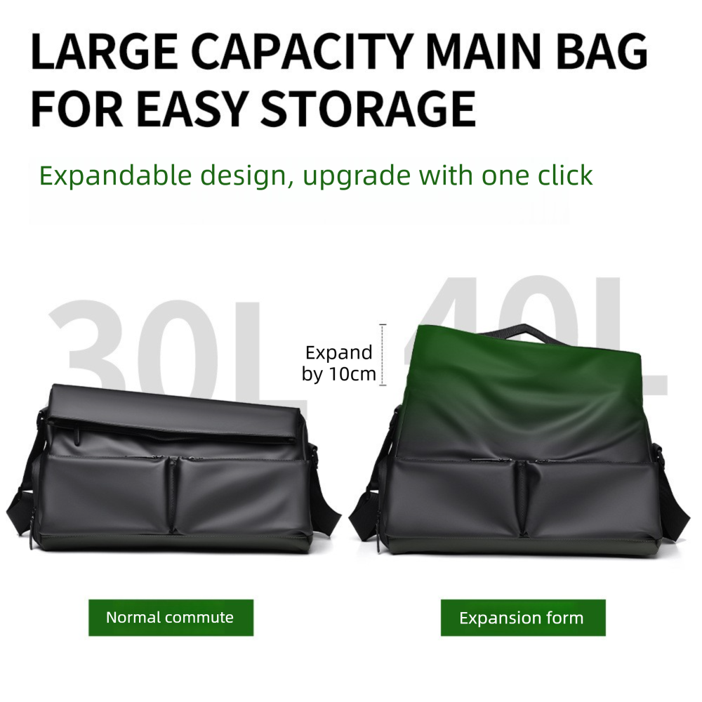 Black Expandable Travel Shoulder Bag - Large Capacity Gym and Duffel Bag with Wet and Dry Separation for Weekend Trips, Sports, Commuting and Short Travel
