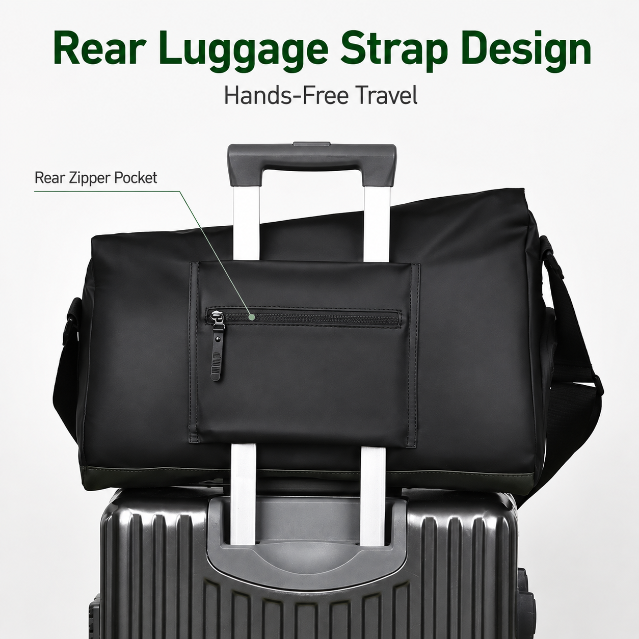 Green Expandable Travel Shoulder Bag - Large Capacity Gym and Duffel Bag with Wet and Dry Separation for Weekend Trips, Sports, Commuting and Short Travel