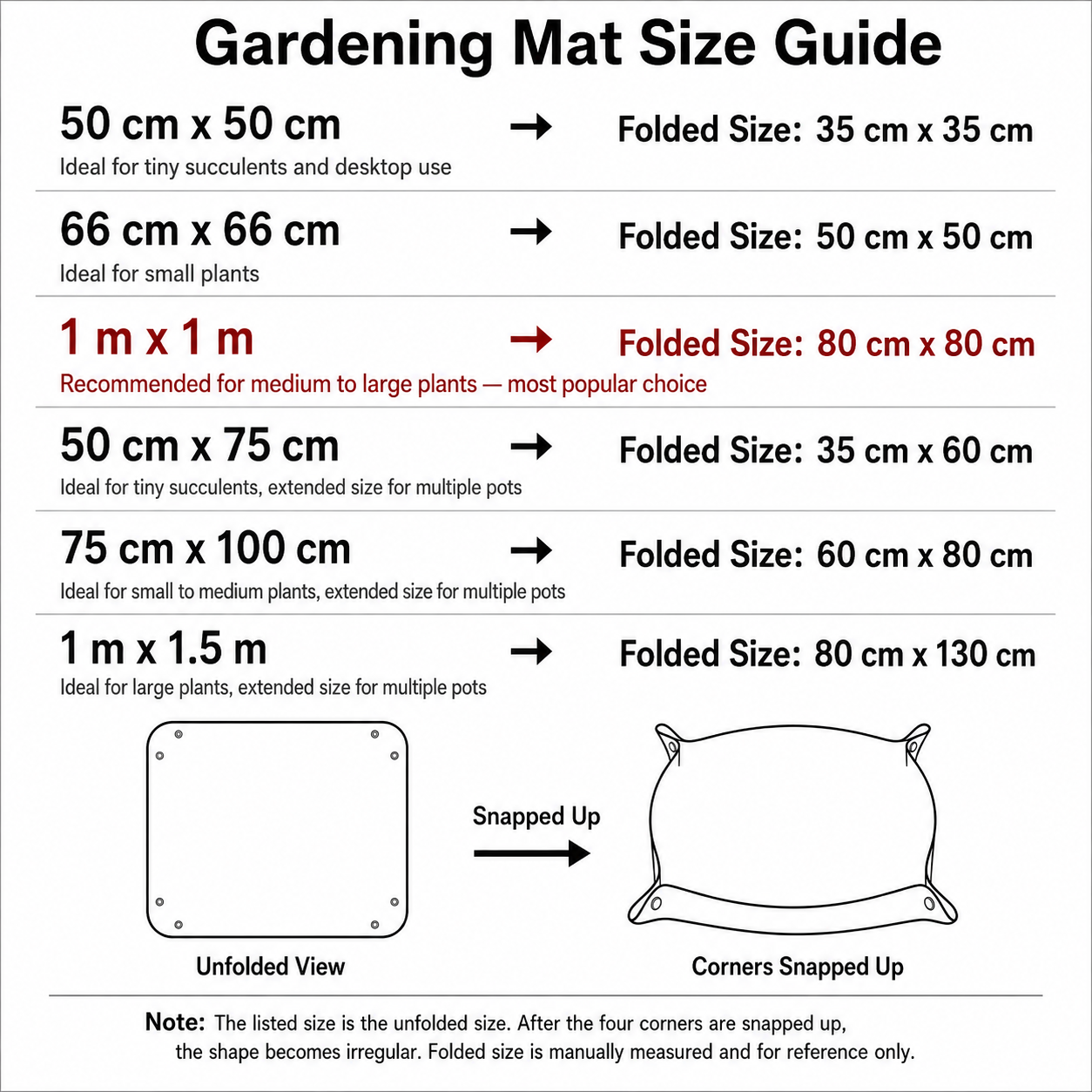 Green Waterproof Garden Repotting Mat - 50 x 50 cm Foldable Potting and Transplanting Work Mat with Snap Corners for Indoor Plants, Soil Mixing and Easy Clean-Up