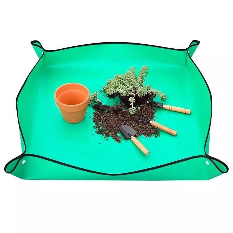 Green Waterproof Garden Repotting Mat - 66 x 66 cm Foldable Potting and Transplanting Work Mat with Snap Corners for Indoor Plants, Soil Mixing and Easy Clean-Up