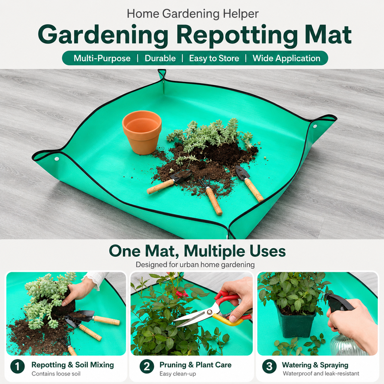 Yellow Waterproof Garden Repotting Mat - 66 x 66 cm Foldable Potting and Transplanting Work Mat with Snap Corners for Indoor Plants, Soil Mixing and Easy Clean-Up