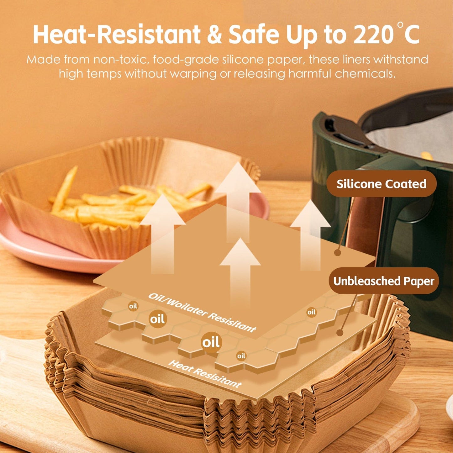 100 Pcs 20cm Round Disposable Unbleached Silicone Paper Dish Air-fryer Liner