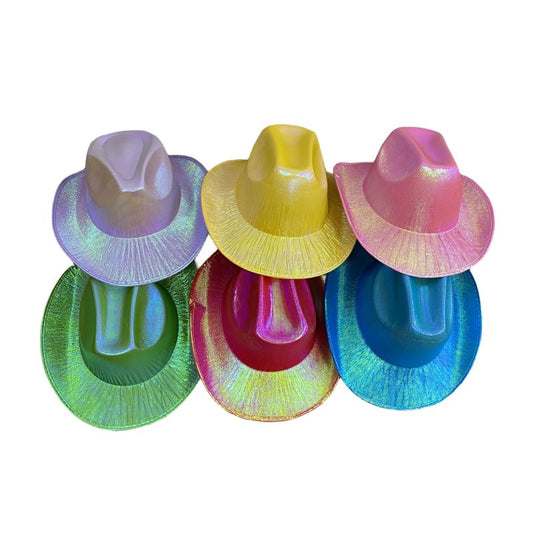Holographic Cowboy Party Hat (Adult Size) - Rose