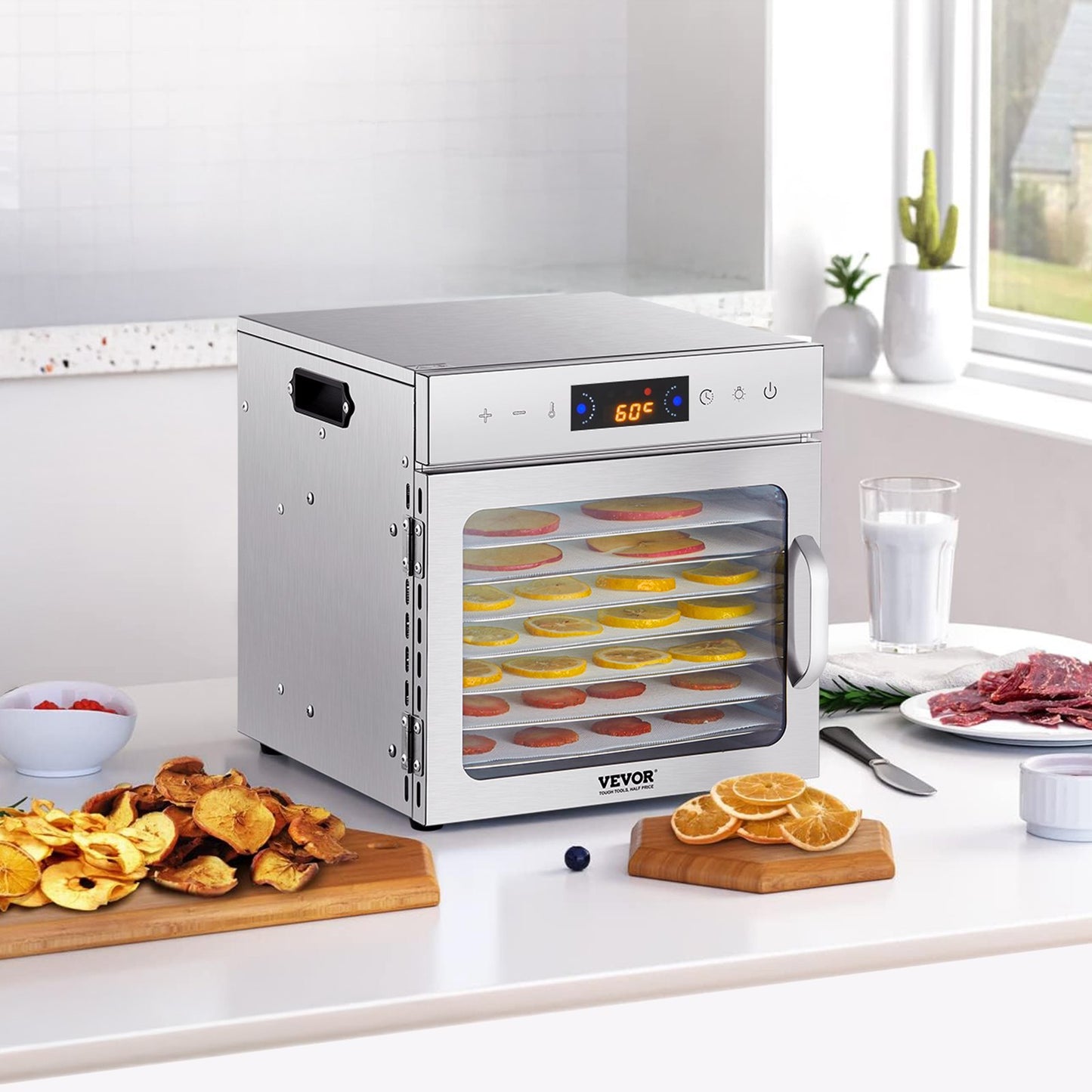 Food Dehydrator Machine, 8 Stainless Steel Trays, 400W Electric Food Dryer with Adjustable Temperature & 24-Hour Timer, Freeze Dryer for Jerky, Meat, Fruit, Vegetables, Herbs, Dog Treats