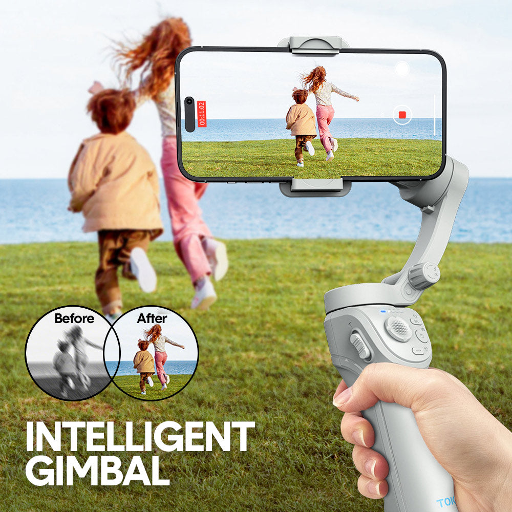 Portable Mobile Intelligent Gimbal 3 Axis Handheld Foldable and Rechargeable Smartphone Stabilizer 8 Modes with Tripod for Video Recording Face Tracking