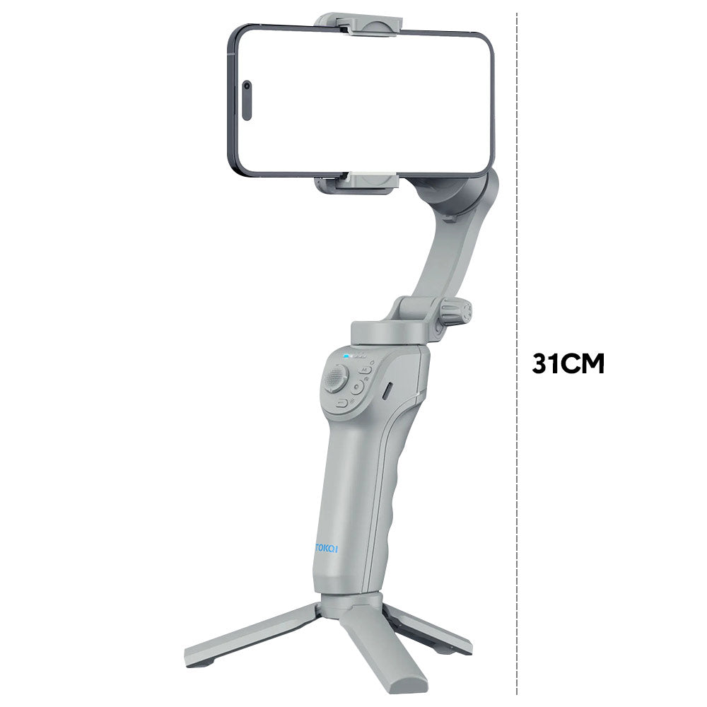 Portable Mobile Intelligent Gimbal 3 Axis Handheld Foldable and Rechargeable Smartphone Stabilizer 8 Modes with Tripod for Video Recording Face Tracking